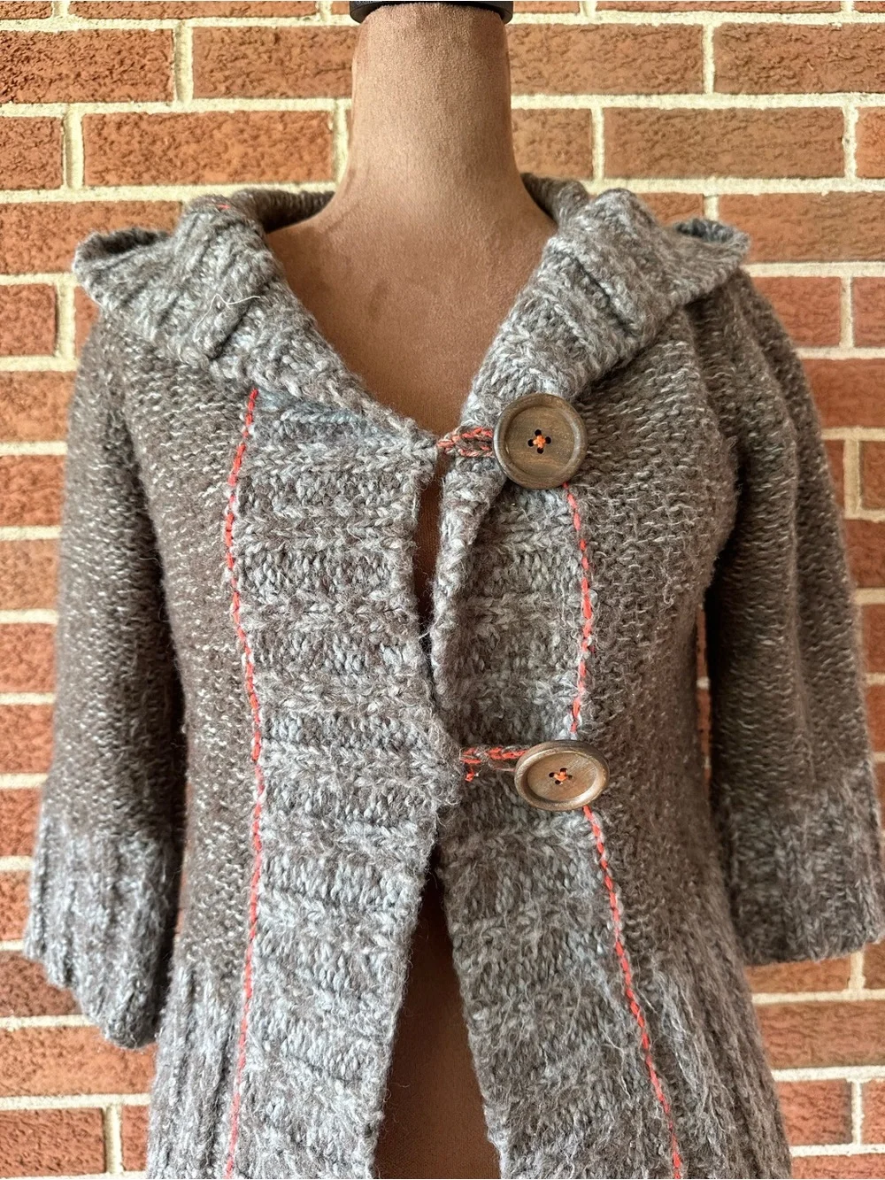 Free People Chunky Knit Hooded Cardigan Sweater Brown Boho, S